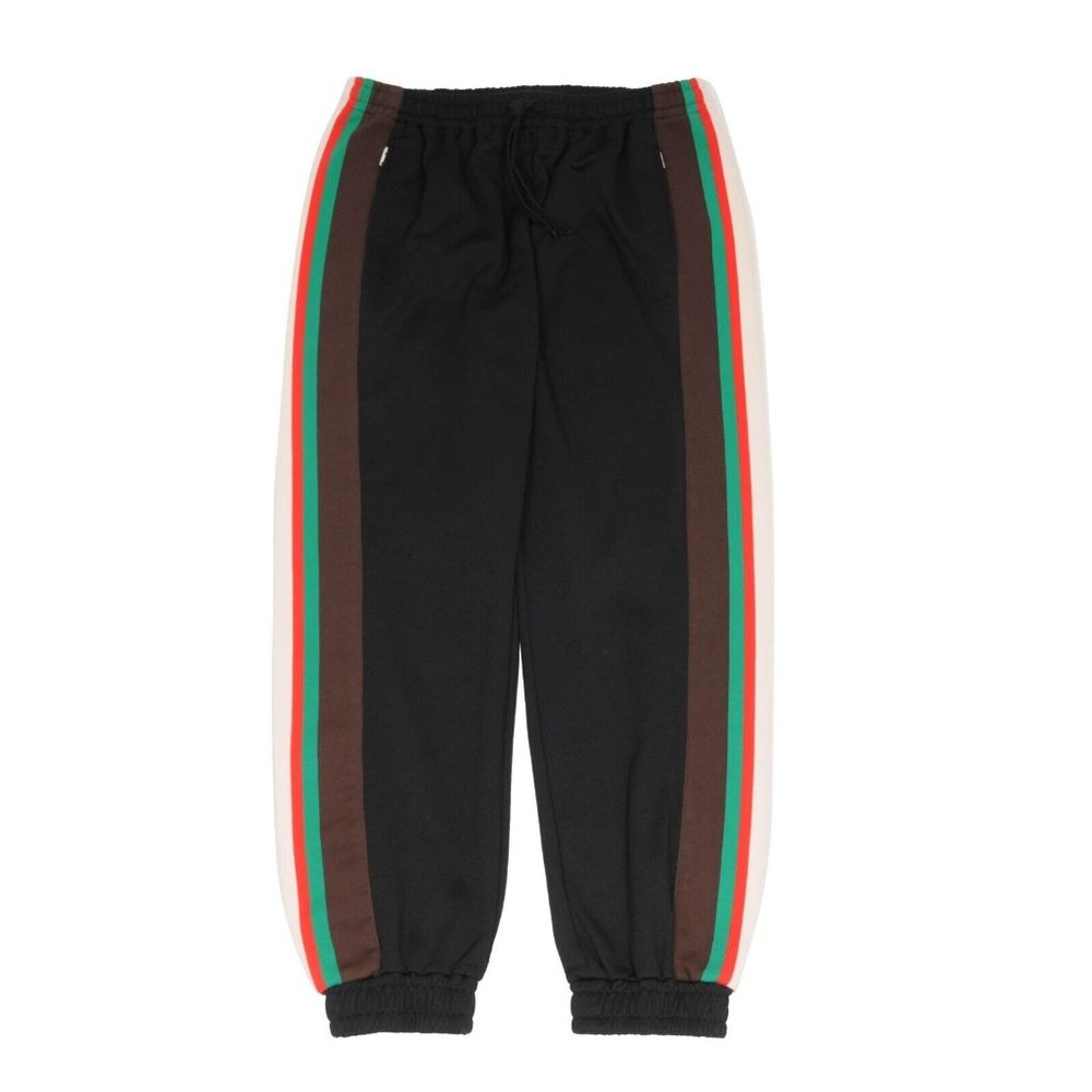 Gucci Mens Track Pants Large Black Green Red Stripped Drawstring Cotton Joggers - Picture 1 of 10